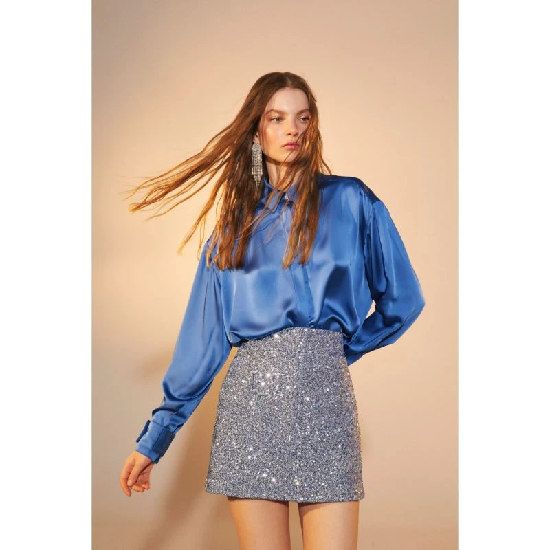 Ravenna Satin Shirt In French Blue 5 Ravenna Satin Shirt In French Blue - Image 3
