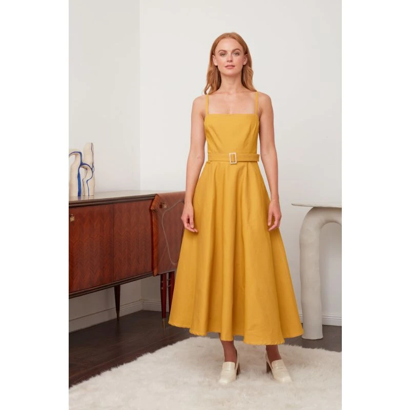 Matissa Yellow Denim Circle Skirt Dress 6 Matissa Yellow Denim Circle Skirt Dress - Image 4