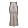Mermaid Faux Leather Midi Skirt With Slit - Silver