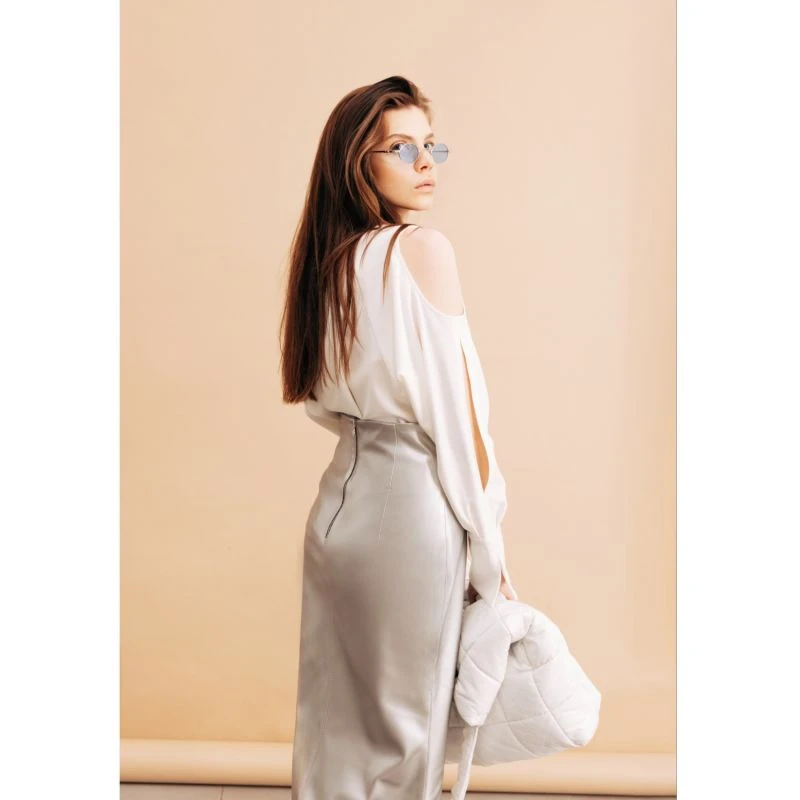 Mermaid Faux Leather Midi Skirt With Slit - Silver 6 Mermaid Faux Leather Midi Skirt With Slit - Silver - Image 4