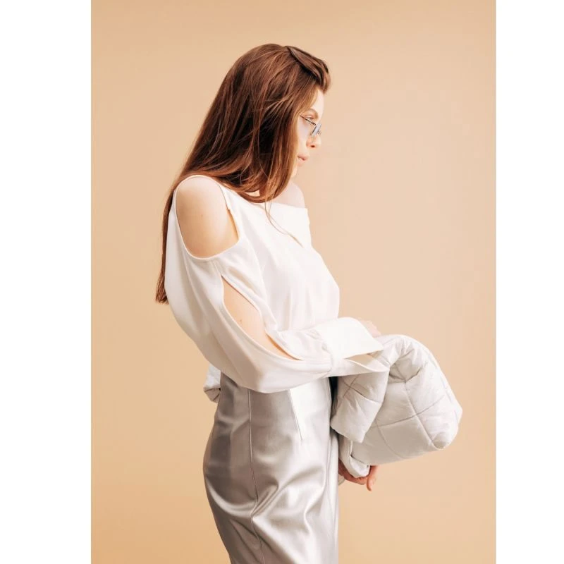 Mermaid Faux Leather Midi Skirt With Slit - Silver 8 Mermaid Faux Leather Midi Skirt With Slit - Silver - Image 6