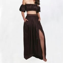 Isabelle Cotton And Silk-Blend Gathered Skirt- Brown -Maison Close Sales mev07hxhijd6mgqurbxb