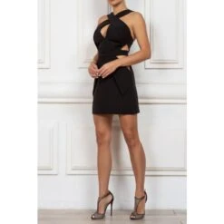 Mini Dress With Cross Neckline In Black -Maison Close Sales mini dress with cross neckline in black babb5b01b01db86d384fa8e11e529fe3