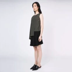 Raelyn Front Draped Panel Viscose Cupro Top In Dark Olivine -Maison Close Sales mmqdywq0esztd2ezcc5z