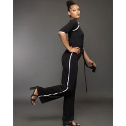 Jura High Waisted Belted Stretch Trouser With White Contrast Side Seam Trim -Maison Close Sales oa9mki0lclfr0phnmx5d