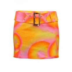Albufeira Mini Skirt With Chunky Y2K Belt In Orange Swirl