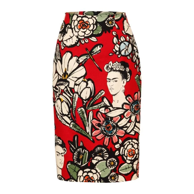 Pencil Skirt With Mexican Print Red 3 Pencil Skirt With Mexican Print Red