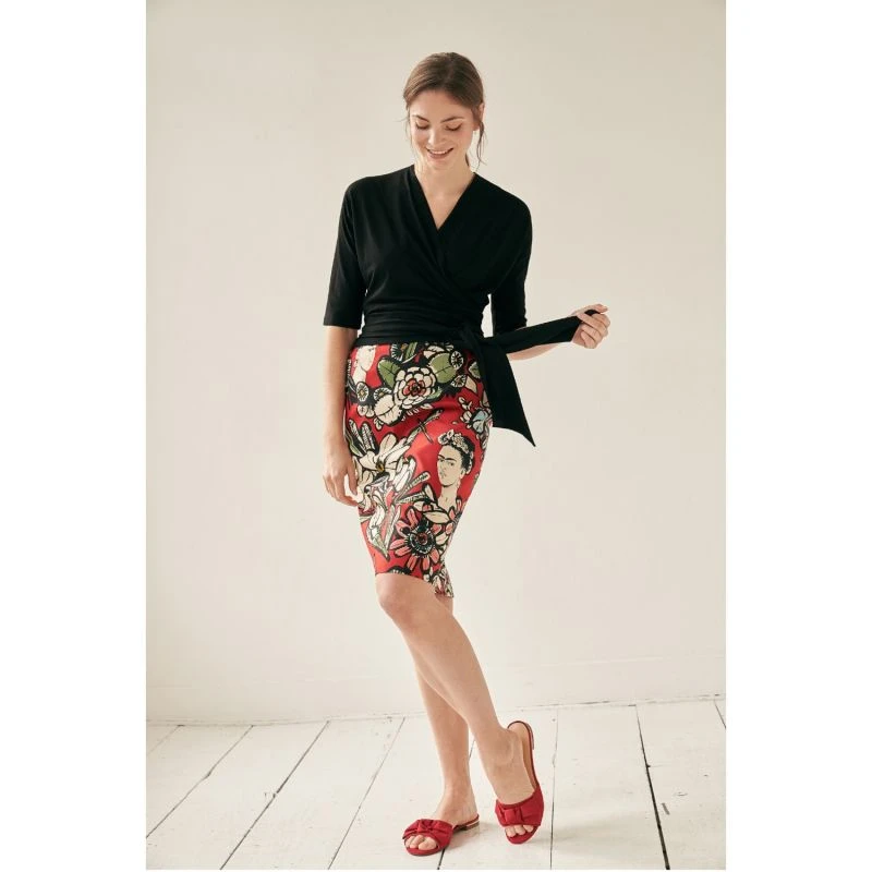Pencil Skirt With Mexican Print Red 4 Pencil Skirt With Mexican Print Red - Image 2