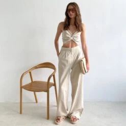 Petite Beige Linen Marta Trousers -Maison Close Sales petite beige linen marta trousers e377cf9de944496149fe169700743661