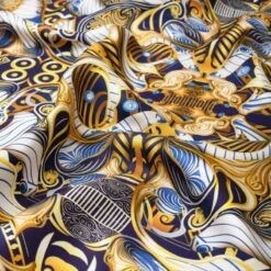 Porcelain Fever Dream – Pure Silk Slip Maxi Dress Blue, Gold, White -Maison Close Sales porcelain fever dream designer silk kaftan gold blue white b075354cc687fb55f85768f4c0b6b361