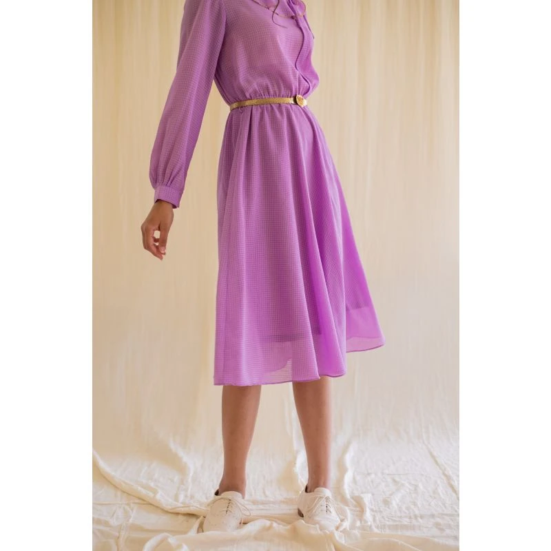Purple Check Print Vintage Dress With Full Sleeves 16 Purple Check Print Vintage Dress With Full Sleeves - Image 14