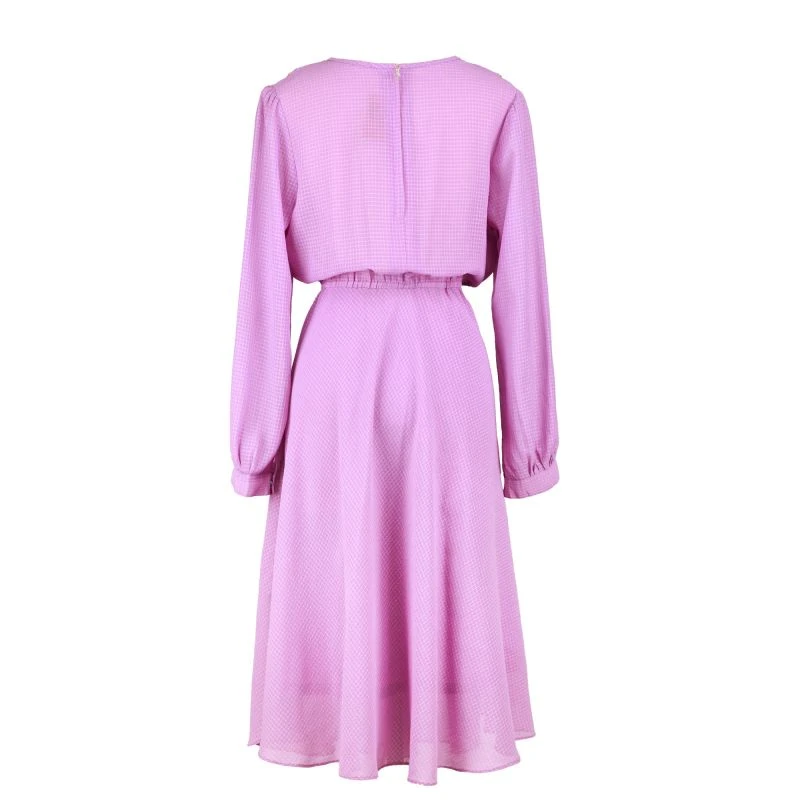 Purple Check Print Vintage Dress With Full Sleeves 4 Purple Check Print Vintage Dress With Full Sleeves - Image 2