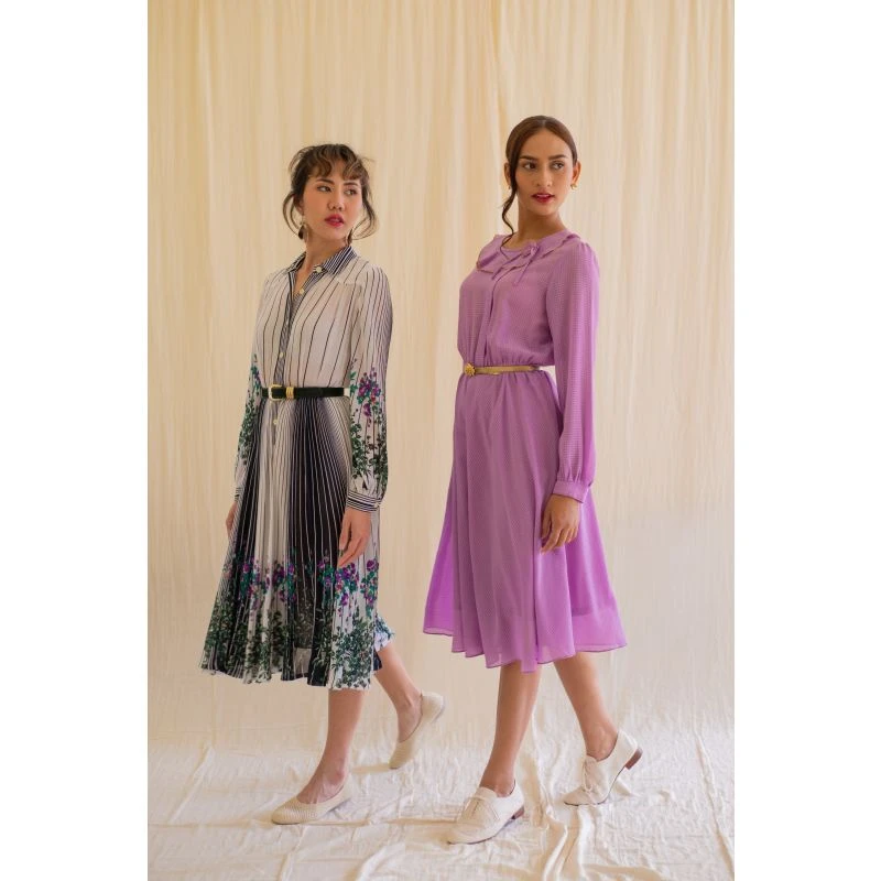 Purple Check Print Vintage Dress With Full Sleeves 17 Purple Check Print Vintage Dress With Full Sleeves - Image 15