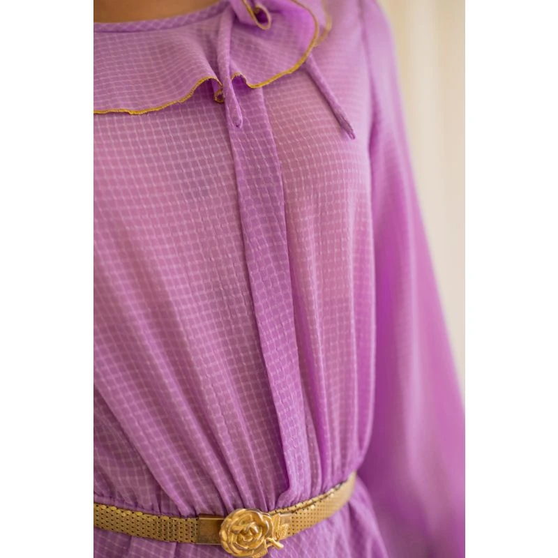 Purple Check Print Vintage Dress With Full Sleeves 12 Purple Check Print Vintage Dress With Full Sleeves - Image 10