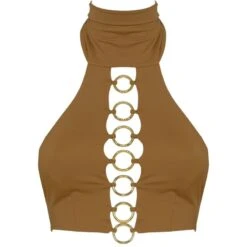 Panama Bikini Top With Golden Details In Dark Gold