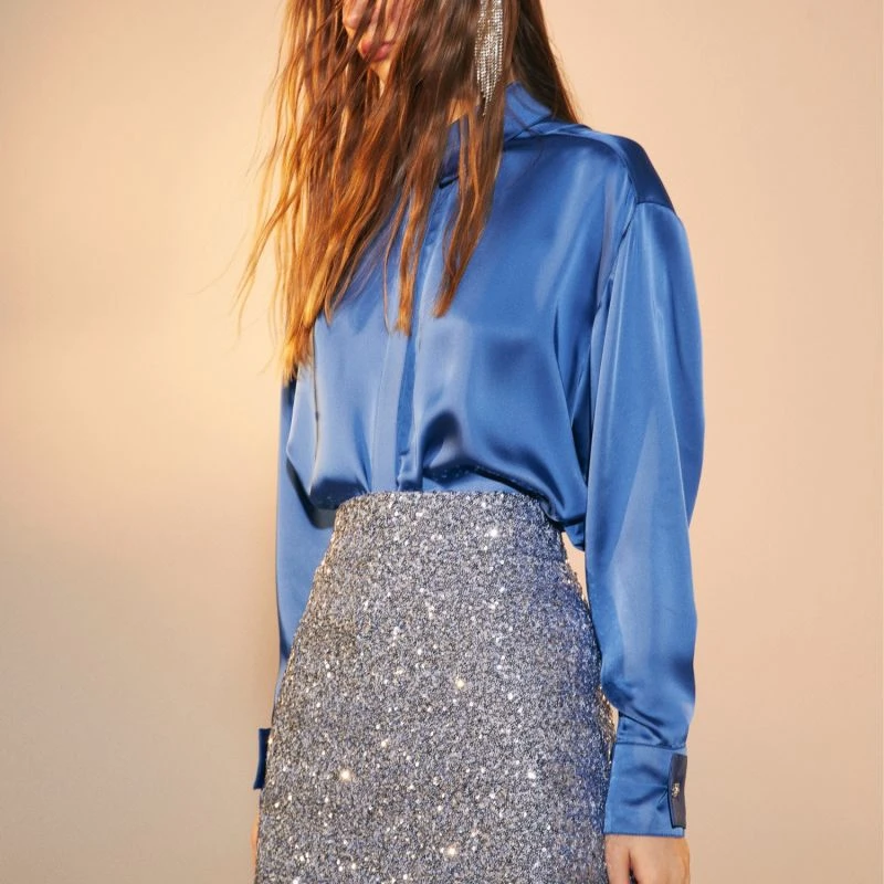 Ravenna Satin Shirt In French Blue 7 Ravenna Satin Shirt In French Blue - Image 5