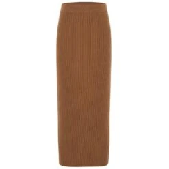 Rib Knitted Cashmere Blend Knitwear Pencil Skirt - Camel