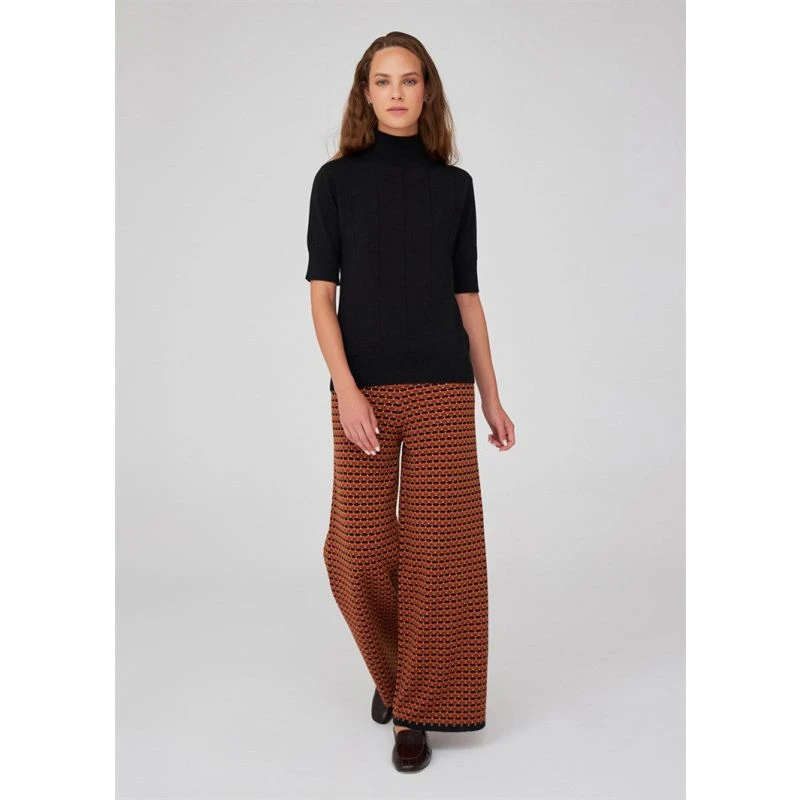 Geometric Pattern Straight Knitwear Trousers - Brown 4 Geometric Pattern Straight Knitwear Trousers - Brown - Image 2
