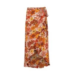 The Maya Midi Wrap Skirt In Brown 70S Floral
