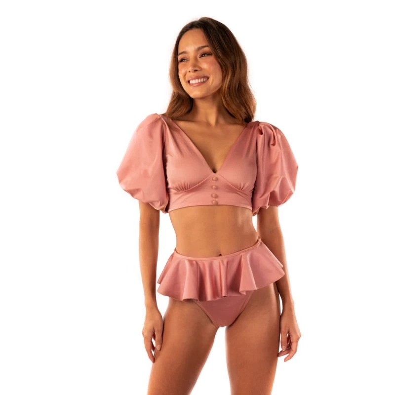 Puff Sleeve Bikini Top In Rose Gold 4 Puff Sleeve Bikini Top In Rose Gold - Image 2