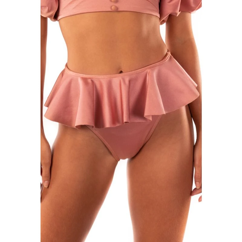 High Rise Peplum Skirt Bikini Bottom In Rose Gold 6 High Rise Peplum Skirt Bikini Bottom In Rose Gold - Image 4