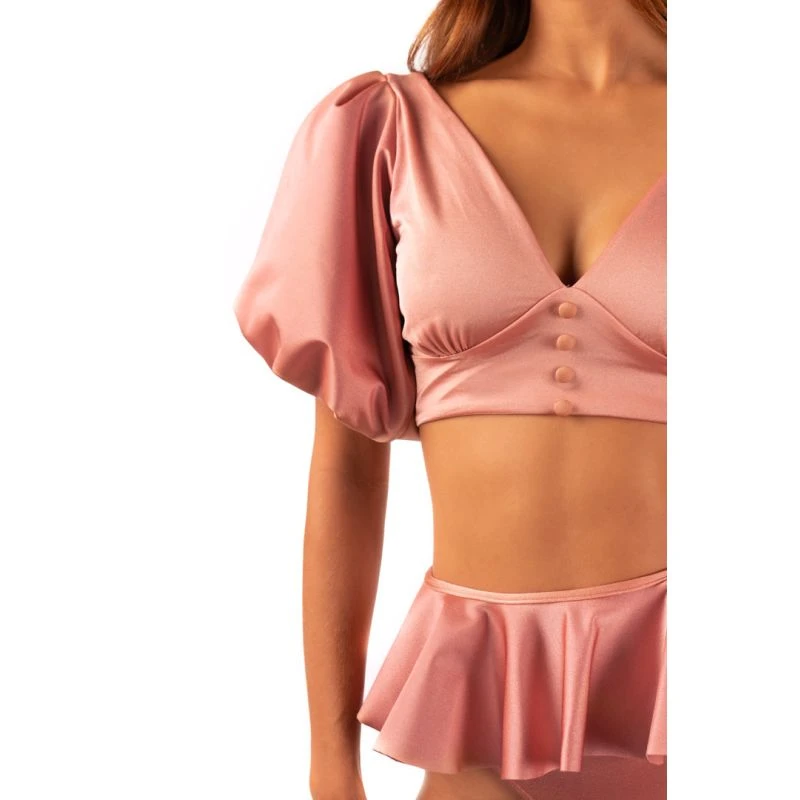 Puff Sleeve Bikini Top In Rose Gold 6 Puff Sleeve Bikini Top In Rose Gold - Image 4