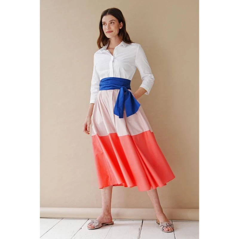 Rosé-Salmon Colorblock Shirt Dress With Tie Belt 4 Rosé-Salmon Colorblock Shirt Dress With Tie Belt - Image 2