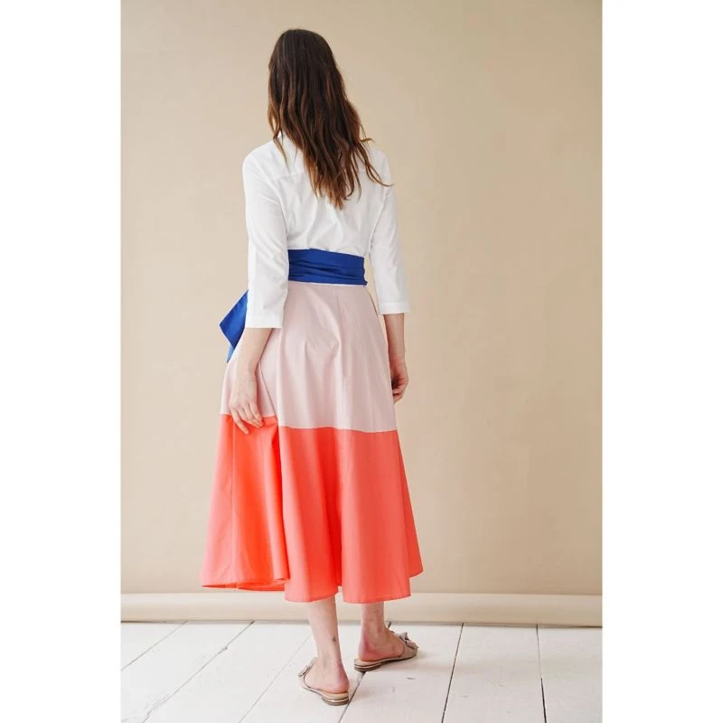 Rosé-Salmon Colorblock Shirt Dress With Tie Belt 6 Rosé-Salmon Colorblock Shirt Dress With Tie Belt - Image 4