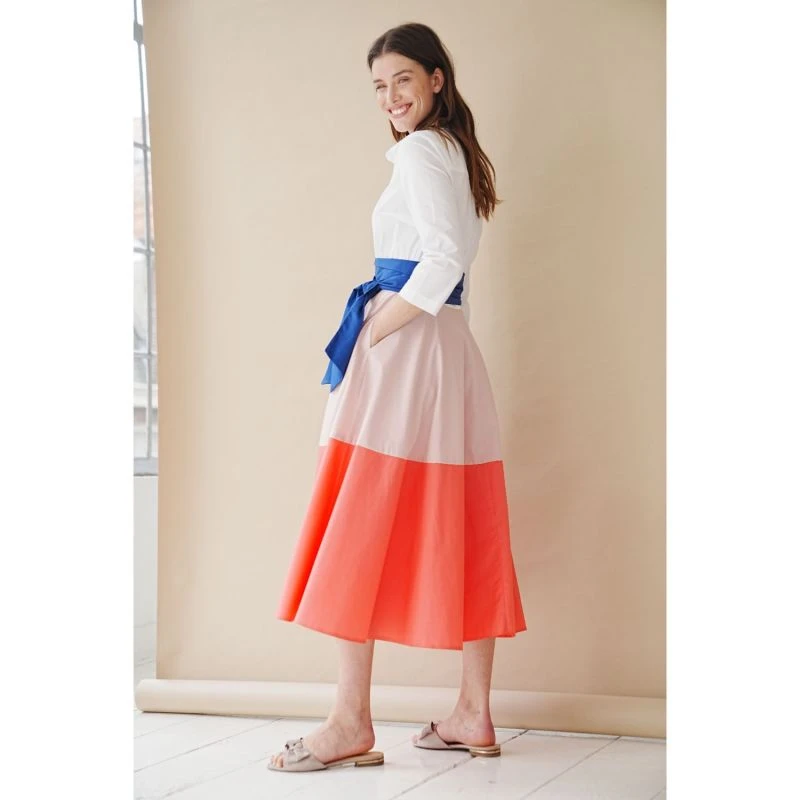 Rosé-Salmon Colorblock Shirt Dress With Tie Belt 5 Rosé-Salmon Colorblock Shirt Dress With Tie Belt - Image 3