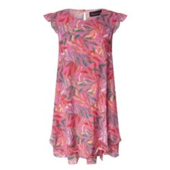 Ruffle Sleeves Wave Hem Dress Pink