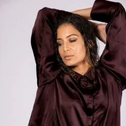 Sasha Oversized Silk Satin Shirt - Chocolate -Maison Close Sales sasha oversized silk satin shirt chocolate 1151f01555f060452f5ee1df21f1d248
