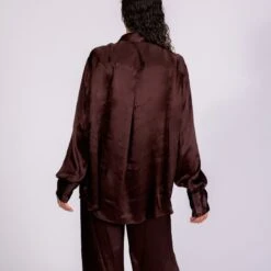 Sasha Oversized Silk Satin Shirt - Chocolate -Maison Close Sales sasha oversized silk satin shirt chocolate 188bc5b0e81b18c2c282197091d7039f