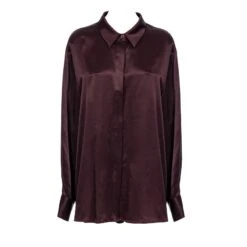 Sasha Oversized Silk Satin Shirt - Chocolate