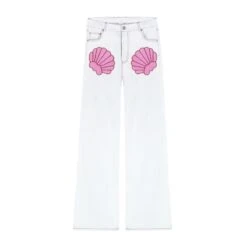 Seashell Embroidered Wide-Leg Pants