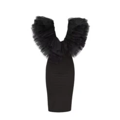 Signature Symmetrical Tulle-Trimmed Midi Dress