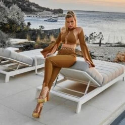 Panama Bikini Top With Golden Details In Dark Gold -Maison Close Sales sistine elegant pants with golden details in gold aff793ec110cf924835dbcfee2d4f4ae