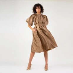 Bronze Dress With Raglan Sleeve And Pleats -Maison Close Sales skishpxd5cp5nnfyi3ht