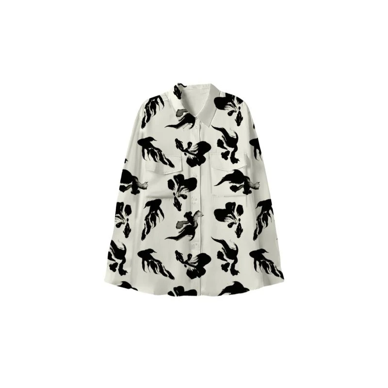 Boyfriend Oversized Silk Shirt - Koi Ink Print 3 Boyfriend Oversized Silk Shirt - Koi Ink Print