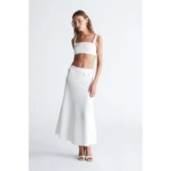 Vivien Midi Flared Knit Skirt In Ecru -Maison Close Sales styleboom x peraluna elizabeth bralet du g me detayl ask l kad n triko bralet ekru baf55973a3838053ba2111764dafbe9b