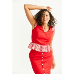 Florence Fluttering Top & A-Line Skirt Matching Set In Red With Gingham Print 16 Florence Fluttering Top & A-Line Skirt Matching Set In Red With Gingham Print -Maison Close Sales suz2bgibib8editqqne4