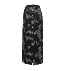 Open Front Long Denim Skirt