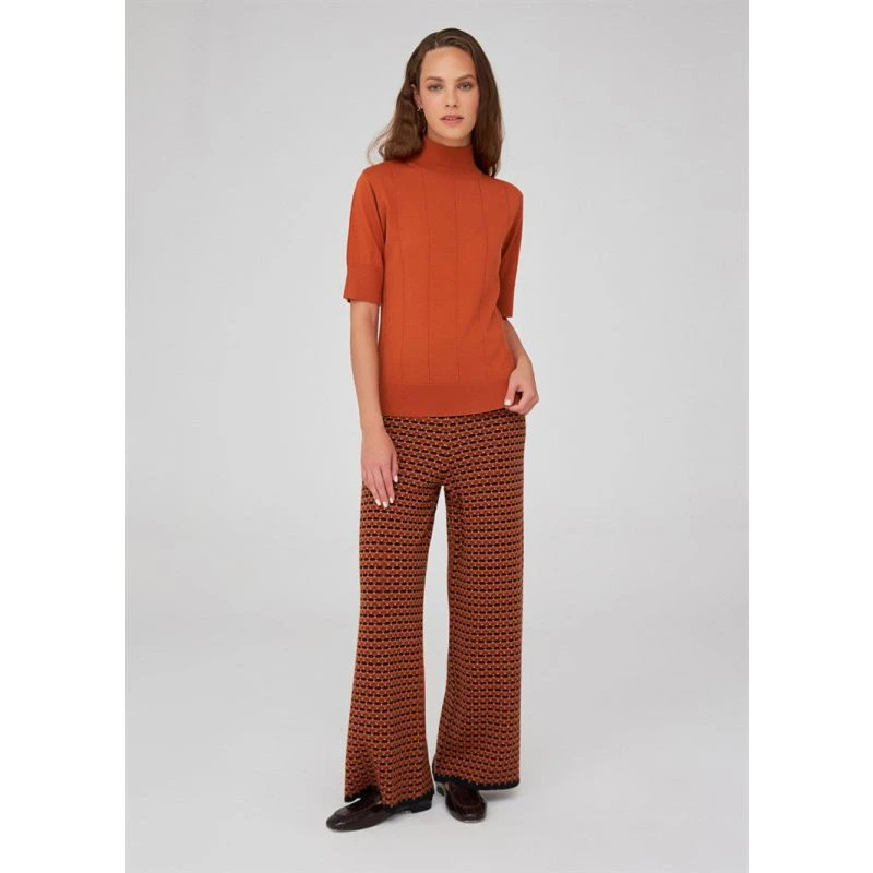 Geometric Pattern Straight Knitwear Trousers - Brown 7 Geometric Pattern Straight Knitwear Trousers - Brown - Image 5