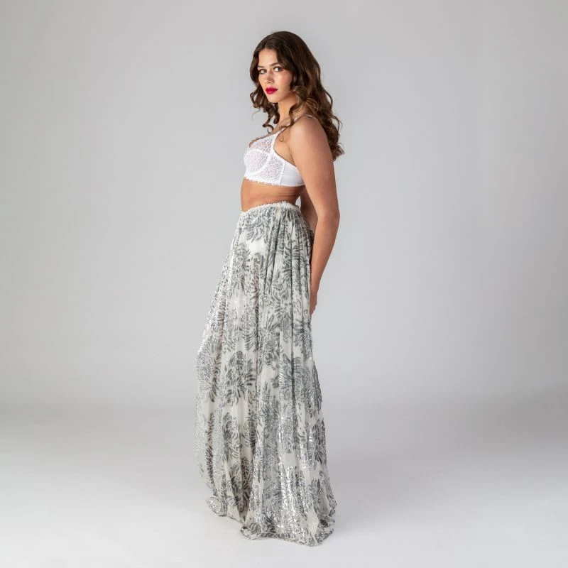 Grace - Silver Fairy Dust 100% Silk Maxi Skirt 6 Grace - Silver Fairy Dust 100% Silk Maxi Skirt - Image 4