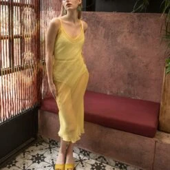 The Venus Silk Slipdress - Yellow -Maison Close Sales the venus silk slipdress yellow 934dc347611939ec8521a6853e8f462e