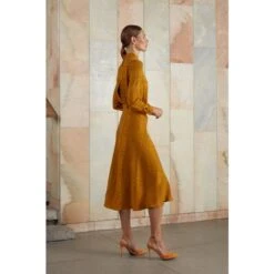 Romee Honey Orange Turtleneck Open Back Cupro Midi Dress With Mermaid Skirt -Maison Close Sales tnasla9pnncpeldlb62x