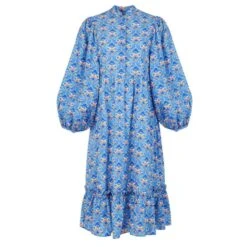 The Amelia Organic Cotton Midi Shirt Dress In Blue Lotus Floral