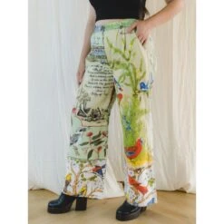 Re-Trousers Upcycled Wide Legged Vibrant Tropical Print 18 Re-Trousers Upcycled Wide Legged Vibrant Tropical Print -Maison Close Sales upcycled artistic trousers with colorful tropical art 968a68400604a6bb49796fac589b68eb