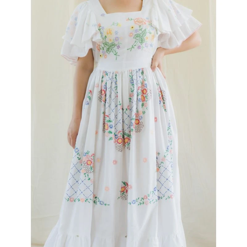 Upcycled Vintage Floral Embroidered Maxi Dress With Pink Border 21 Upcycled Vintage Floral Embroidered Maxi Dress With Pink Border - Image 19