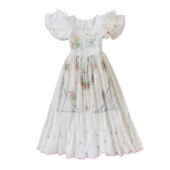 Upcycled Vintage Floral Embroidered Maxi Dress With Pink Border