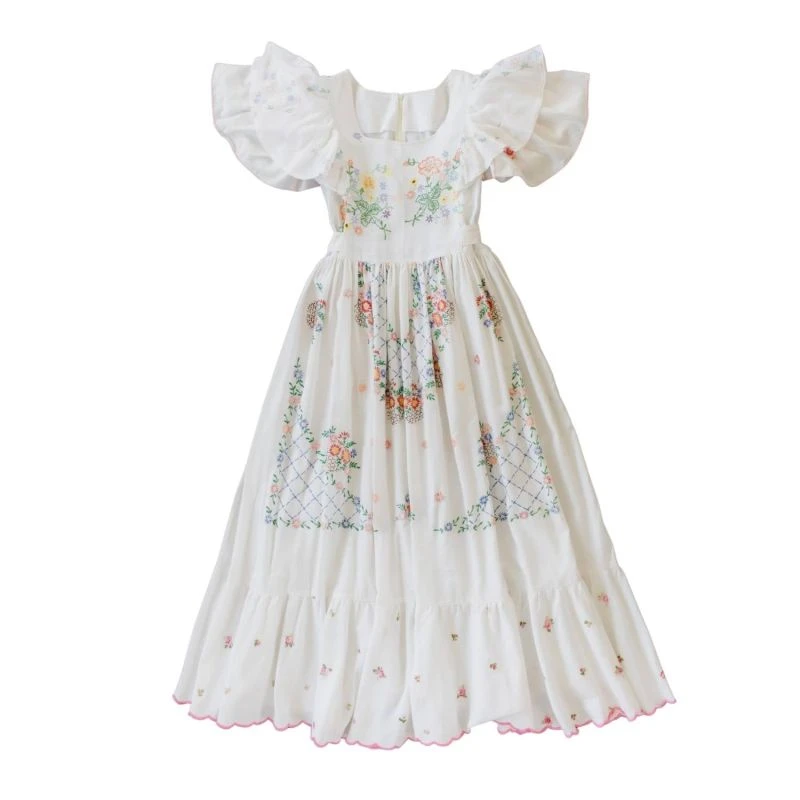 Upcycled Vintage Floral Embroidered Maxi Dress With Pink Border 3 Upcycled Vintage Floral Embroidered Maxi Dress With Pink Border